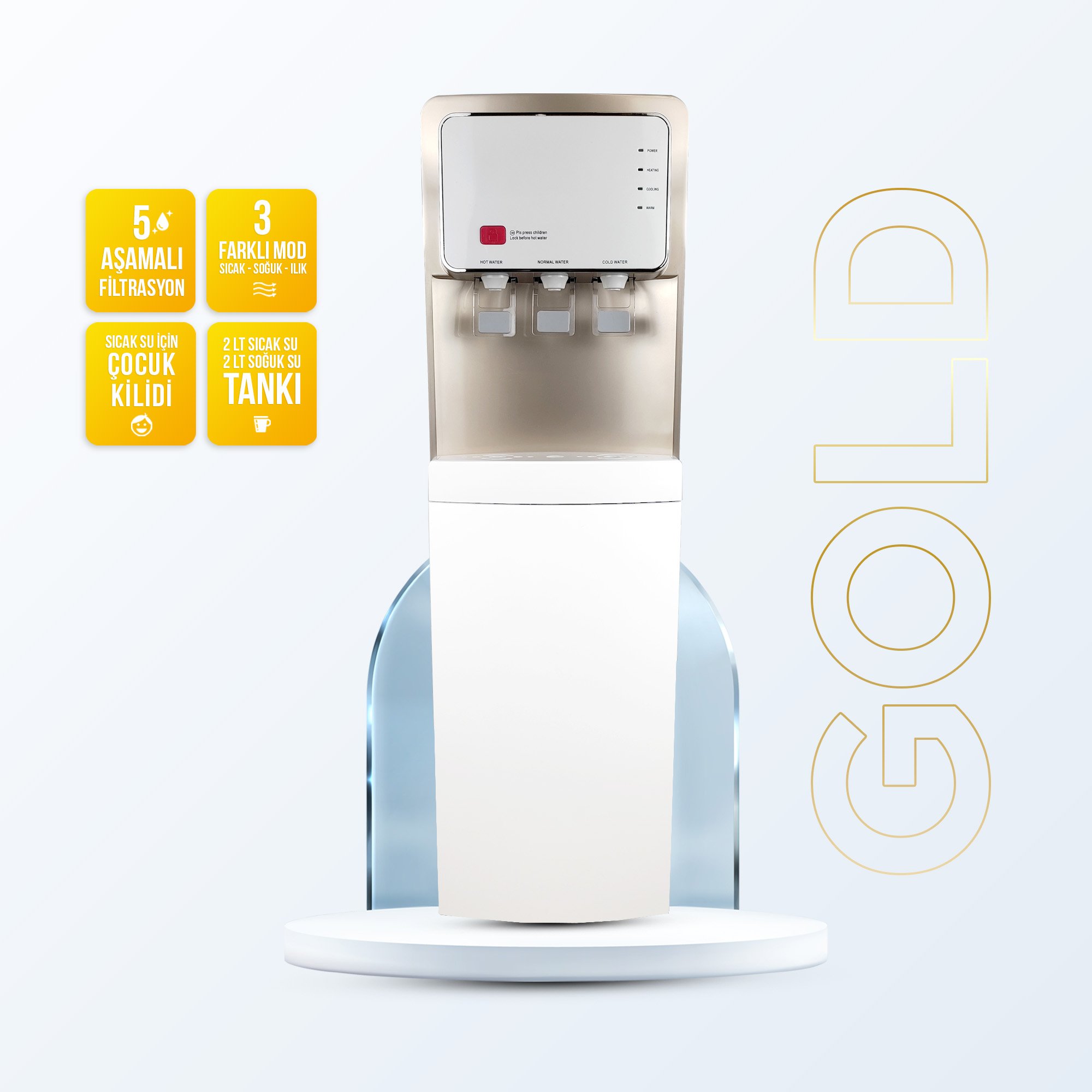 Tam Boy Arıtmalı Sıcak Soğuk Ilık Su Sebili - Gold