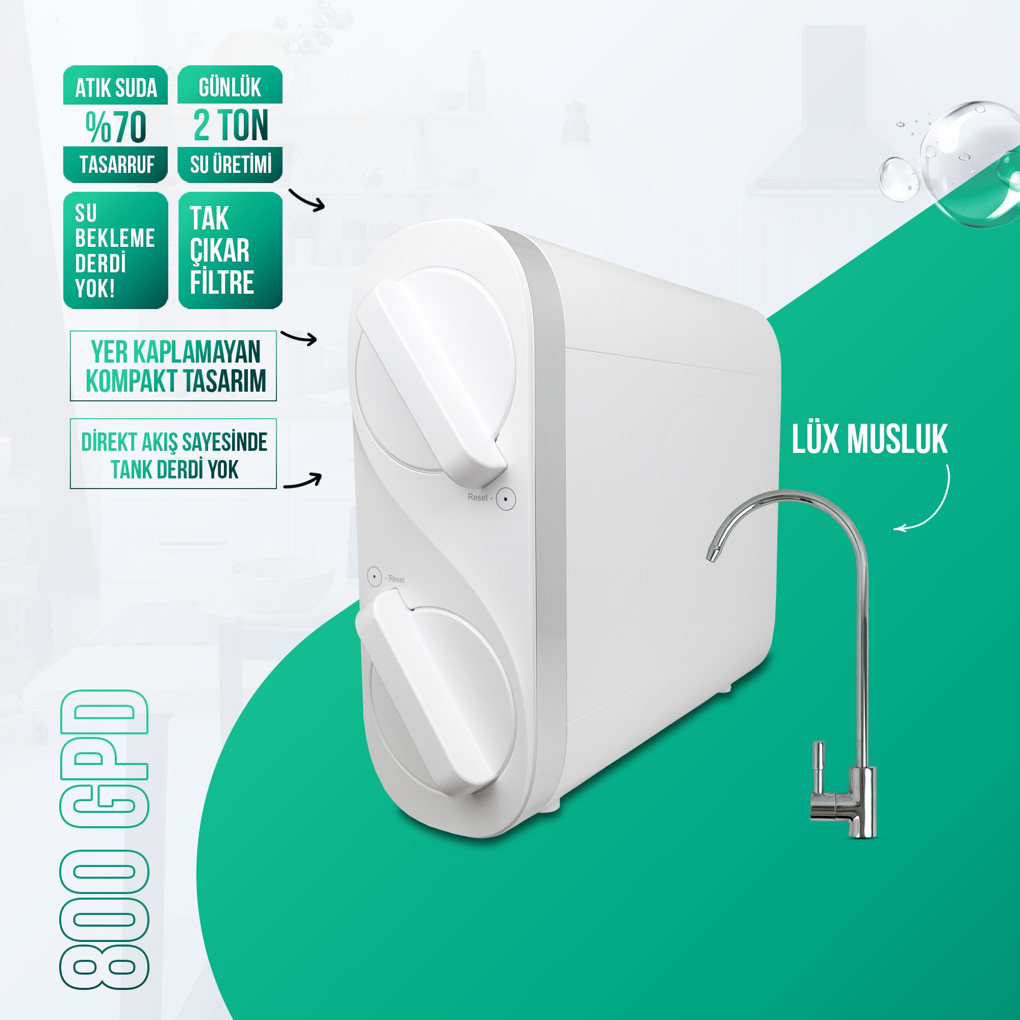 800 GPD Yeni Nesil Su Arıtma Cihazı -  Günlük 2 Ton Su Üretimi