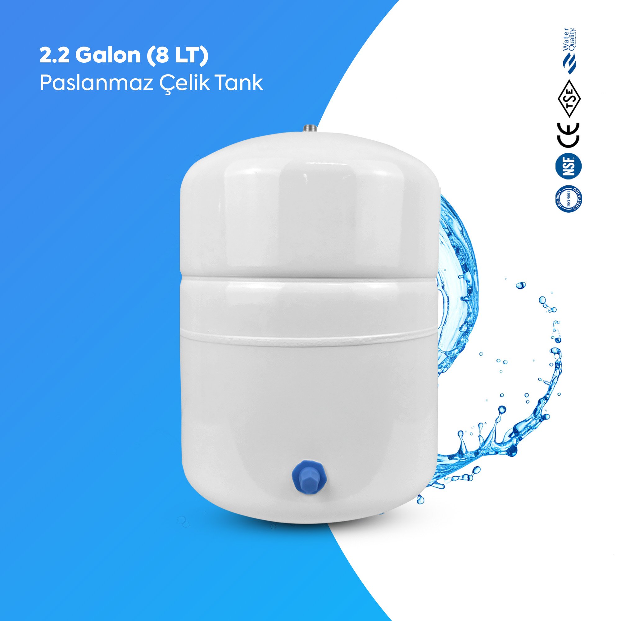 8 Lt Paslanmaz Çelik Su Arıtma Tankı