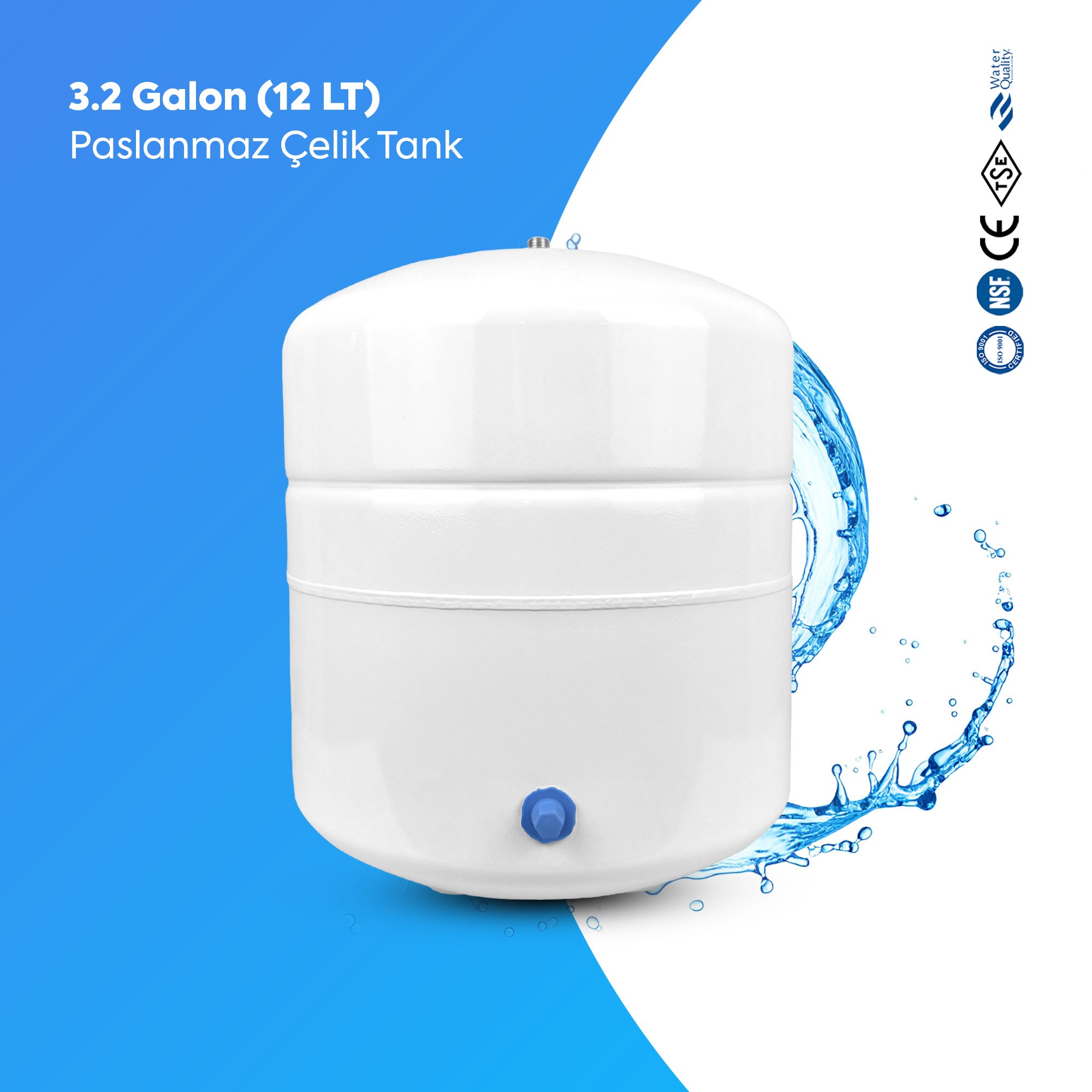 12 Lt Paslanmaz Çelik Su Arıtma Tankı