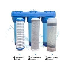 10 İnç Üçlü Dolu Tesisat Housing - Bina Girişi Filtrasyon Sistemi (Filtreler Dahil)