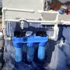 10 İnç Üçlü Dolu Tesisat Housing - Bina Girişi Filtrasyon Sistemi (Filtreler Dahil)